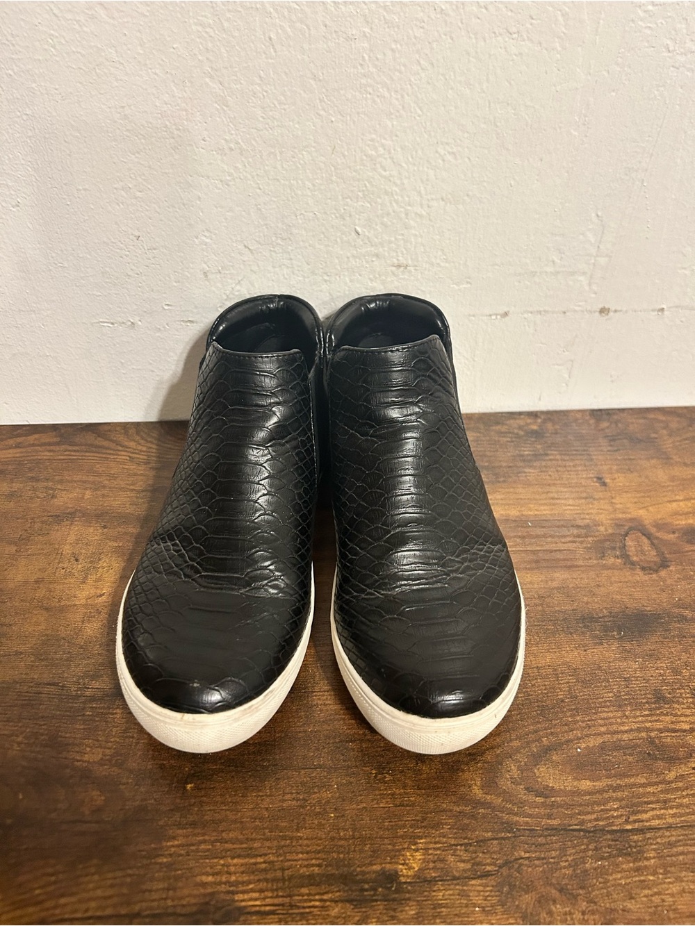 Coconuts by Matisse Black Croc-Embossed Slip-On Booties‎ with White Sole